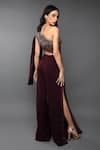 Shop_Anjum Qureshi_Wine Double Georgette Embroidery Sequin Asymmetric One Shoulder Jumpsuit_at_Aza_Fashions