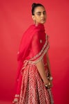 Shop_Ekaya_Red Embroidered Handwoven Bridal Lehenga Set With Unstitched Blouse Fabric _at_Aza_Fashions