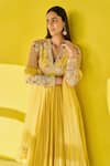 Shop_Ridhi Mehra_Yellow Anarkali Net/chiffon Faanee Long With Frill Hem Dupatta  _at_Aza_Fashions