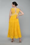 Keith Gomes_Yellow Georgette Embroidered Beads Round Yoke Tiered Dress _Online_at_Aza_Fashions