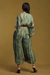 Shop_Ritu Kumar_Green Viscose Chiffon Printed Leafy V Neck Botanic Top And Palazzo Co-ord Set _at_Aza_Fashions