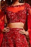 Shop_Nadine Dhody_Red Tulle Hand Embroidered Bead Illusion Lara Lehenga And Blouse Set  _at_Aza_Fashions