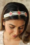 Shop_Hair Drama Co_Gold Polkis Floral Enamelled And Studded Hair Band _at_Aza_Fashions