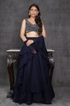 Shop_Sunita Bhandari_Blue Viscose, Organza Sequins, Cut Work Layered Lehenga Set With Ruffle Dupatta _at_Aza_Fashions
