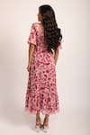 Shop_Aroop Shop India_Pink Chiffon Square Neck Irene Floral Print Puff Sleeve Dress _at_Aza_Fashions