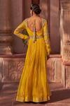 Shop_Nidhika Shekhar_Yellow Foil Georgette Embroidery Beads Plunge Basant Rani Anarkali With Dupatta _at_Aza_Fashions