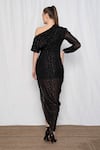 Shop_AMRTA by GUNEET KONDAL_Black 98% Viscose Georgette Embroidery Metallic Yarn One Side Slit Dress _at_Aza_Fashions