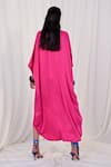 Shop_AK-OK_Pink Silk Printed Typographic V Neck Kaftan Dress _at_Aza_Fashions