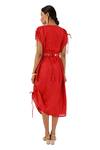 Shop_Meghna Shah_Red Silk Beads, Stones V-neck Hand Embroidered Draped Cowl Dress _at_Aza_Fashions