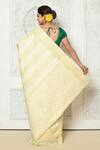 Shop_Nazaakat by Samara Singh_Off White Banarasi Cotton Silk Woven Leaf Pattern Saree_at_Aza_Fashions