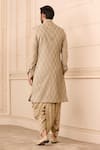 Shop_Tarun Tahiliani_Beige Dhoti  Heavy Brocade Textured Geometric Sherwani And Pant Set _at_Aza_Fashions