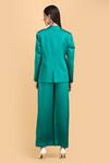 Shop_Label Ivish_Green Silk, Satin Round Neck Lapel Collar Blazer Trouser Set _at_Aza_Fashions