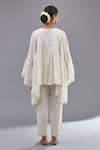 Shop_Kora_Off White Cotton Mirrors Round Neck Embroidered Top And Pant Set _at_Aza_Fashions