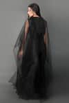 Shop_Swatee Singh_Black Crepe, Organza Round Neck Drape Jumpsuit _at_Aza_Fashions