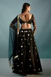 Shop_Aaryaa By Kashveen Kohli_Black Net Embroidered Crystal Sweetheart Neck Pearl Embellished Lehenga Set _at_Aza_Fashions