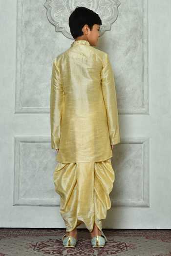 Shop_Petite Pomme_Beige Silk Embroidery Kurta And Dhoti Pant Set _at_Aza_Fashions