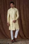 Shop_More Mischief_Yellow Silk, Cotton Embroidery Floral Sherwani Set_at_Aza_Fashions
