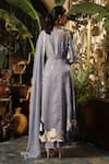Shop_Sahil Kochhar_Grey Organza, Net Embroidery V-neck Alima Bodice Anarkali Set _at_Aza_Fashions