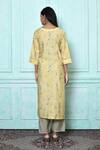 Shop_Adara Khan_Yellow Muslin Embroidered Floral Notched Kantha Kurta And Pant Set _at_Aza_Fashions