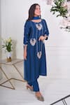 Shop_Geetika Jain_Blue Kurta  Slub Silk Hand Embroidered Resham Round Pearl Pant Set  _at_Aza_Fashions