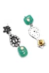 Shop_Sangeeta Boochra_Silver Plated Stones, Beads Nazmil Floral Shaped Earrings _at_Aza_Fashions