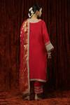 Shop Shikhar Sharma Red Silk Chanderi Embroidered Pearl Round Full Sleeve Kurta Pant Set at Aza Fashions Shop_Shikhar Sharma_Red Silk Chanderi Embroidered Pearl Round Full Sleeve Kurta Pant Set _at_Aza_Fashions