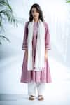 Shop_Pants and Pajamas_Purple Cotton Embroidered Chikankari Round Mauve A-line Kurta And Pant Set _at_Aza_Fashions