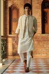 Shop_Seema Nanda_Ivory Chanderi Silk Printed Geometric Dharam Bundi And Kurta Set  _at_Aza_Fashions