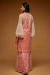 Shop_Neeta Lulla_Peach Tulle Sequins, Beads, Crystals V-neck Kirsi Embroidered Kurta Sharara Set_at_Aza_Fashions