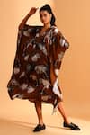 Buy_Moh India_Brown Leaf Collared Neck Kaftan _at_Aza_Fashions