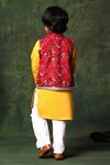 Shop_Littlecheer_Yellow Viscose, , Satin Gota Kurta Set With Floral Nehru Jacket _at_Aza_Fashions