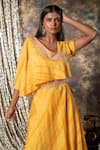 Shop_Kesar Studio_Yellow Silk Beads Asymmetric Shibori Dye Top And Overlay Pant Set_at_Aza_Fashions