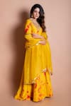 Shop_Kesar Studio_Yellow Organza Mirrors V-neck Embroidered Anarkali With Dupatta _at_Aza_Fashions