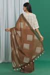 Shop_BANANA labs_Brown Cotton Print Check Round Neck Diamond Pattern Saree With Crop Top _at_Aza_Fashions