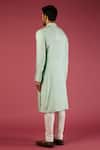 Shop_Krishna Mehta_Green Tussar Printed Geometric Kurta Set _at_Aza_Fashions