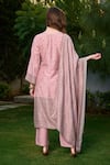 Shop_Safaa_Pink Velvet, Silk Gota Patti Keyhole Neck Sabaq Paisley Pattern Woven Kurta Set _at_Aza_Fashions