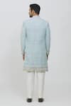 Shop_Priti Sahni_Blue Georgette, Cotton, Silk Sequins, Embroidery Thread And Sherwani Set _at_Aza_Fashions