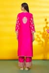 Shop_Surbhi Shah_Pink Silk, Organza Embroidery Round Neck Floral Kurta Set _at_Aza_Fashions