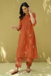 Shop_NAAZ BY NOOR_Orange Cotton Flower Round Neck Sequin And Thread Kurta Set _at_Aza_Fashions