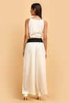 Shop_LABEL IVISH_Off White Pure Silk Charmeuse Satin Top And Trouser Set With Sash Belt  _at_Aza_Fashions