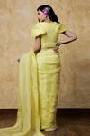 Shop_Shilpi Gupta_Yellow Organza Beads, Cut Work Round Neck Embroidered Saree With Draped Blouse _at_Aza_Fashions