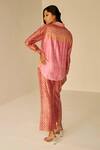 Shop_Betrue_Orange Chanderi Cotton, Silk Hand Tie And Dye Shibori Pattern Shirt & Pant Set _at_Aza_Fashions