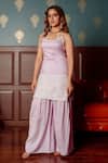 Shop_Lahario_Purple Kurta Pure Silk Embroidered Sequin Round Threadwork Gharara Set_at_Aza_Fashions