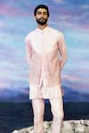 Shop_Rohit Gandhi + Rahul Khanna_Pink Viscose, Chanderi Embroidery Geometric Embellished Bundi And Kurta Set _at_Aza_Fashions