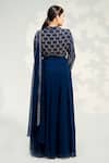 Shop_Tamaraa By Tahani_Blue Georgette Embroidered Sequin V Neck Kalidar Crystal Drape Saree Lehenga Set_at_Aza_Fashions