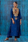 Buy_Label Niti Bothra_Blue Silk Marodi, Tikki, Zardozi Round Embroidered Kurta And Palazzo Set _at_Aza_Fashions