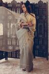 Shop_Sarang Kaur_Grey Saree Organza Silk Embroidered Sequin Hand Crystal Butti _at_Aza_Fashions