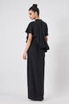 Shop_Aakaar_Black Moss Crepe Plain Sequin Band Collar Noir Cascade Drape Gown _at_Aza_Fashions