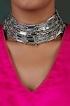 Shop House Of Tuhina Silver Plated Link Mirror Studded Choker at Aza Fashions Shop_House Of Tuhina_Silver Plated Link Mirror Studded Choker _at_Aza_Fashions