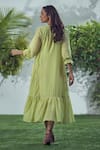 Shop_AFFROZ_Green Mal Cotton Embroidered Floral Keyhole Side Gathered Midi Dress _at_Aza_Fashions